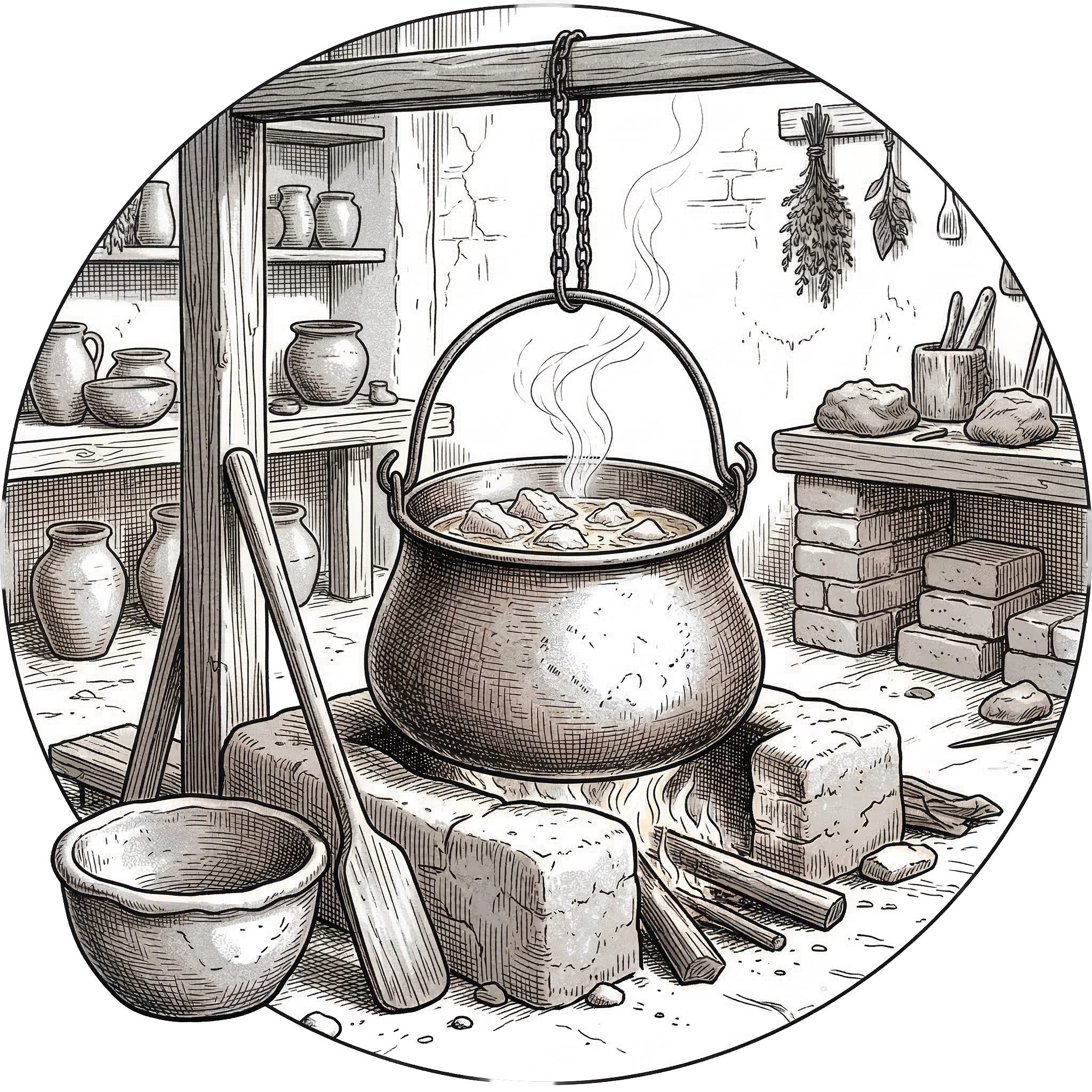 Archaeological depiction of ancient tallow rendering process