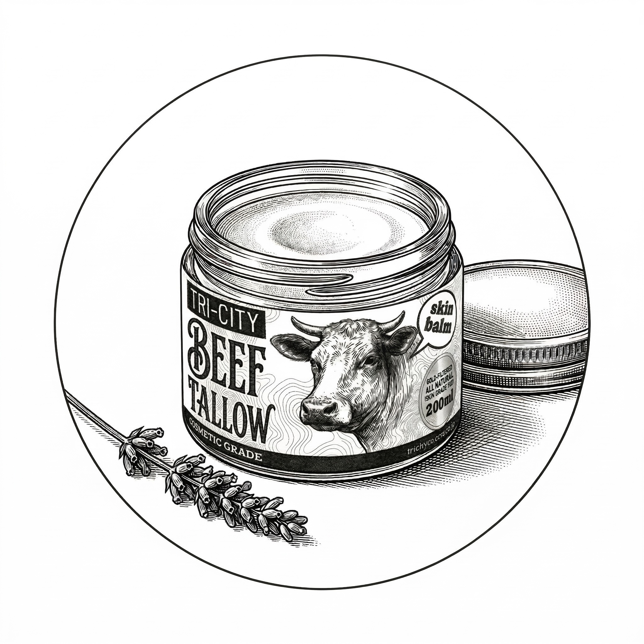 Modern cosmetic-grade tallow balm in a glass jar